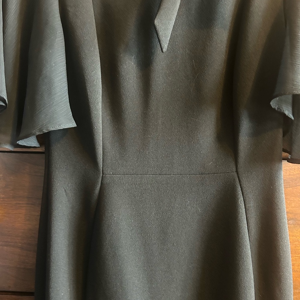 CALVIN KLEIN TIE NECK CHIFFON FLUTTER SLEEVE SHEATH DRESS, BLACK, SIZE 2 - Picture 9 of 12